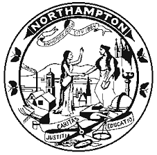 Northampton, MA town seal featuring an elm tree and the year 1654
