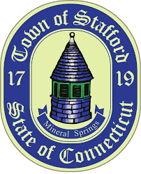 Stafford Springs, CT town seal featuring a landscape scene and the year 1719