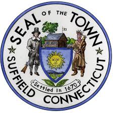Suffield, CT town seal featuring a tobacco leaf and the year 1674