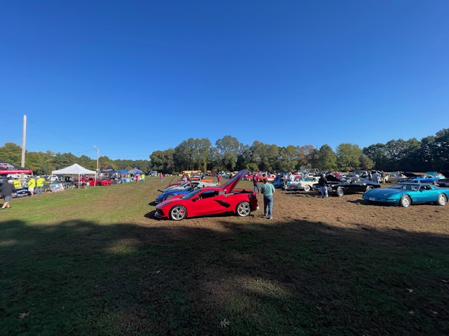 A row of gleaming Corvettes lined up at the Corvette Club of Western MA's All Makes Show